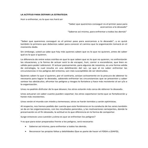 La actitud para definir la estrategia