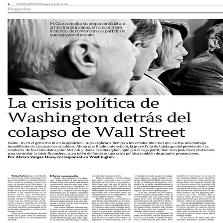 La Crisis Politica De Washington Tras El Colapso De Wall Street