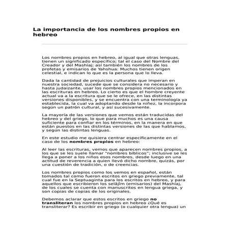 La Importancia de Los Nombres Propios en Hebreo