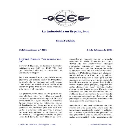La Judeofobia En  EspañA Hoy