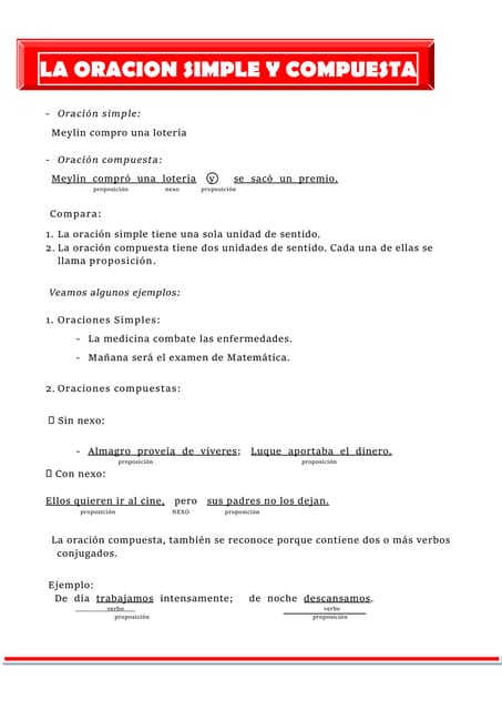 Hoja De Trabajo De Oraciones Simples Y Compuestas De Cuarto Grado