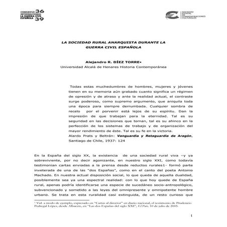 La Sociedad Rural Anarquista Durante La Guerra Civil EspañOla Alejandro Diez ...