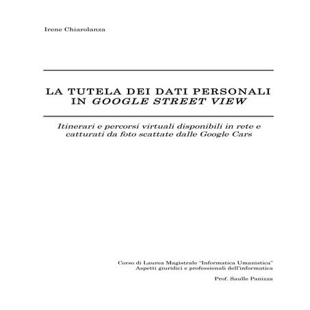 La tutela dei dati personali in Google street view -  Irene Chiarolanza