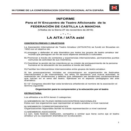 Informe Aita para el IV Encuentro de Teatro Aficionado deCastilla La Mancha