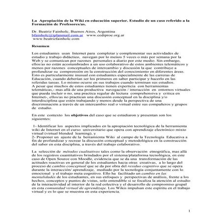 La Apropriacion De La Wiki En Educacion Superior