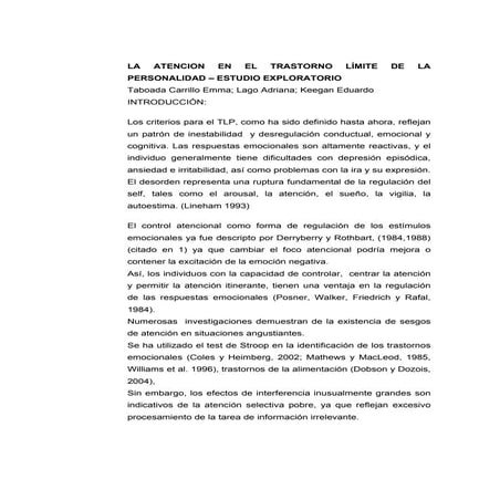 La atencion en el trastorno limite de la personalidad. estudio exploratorio