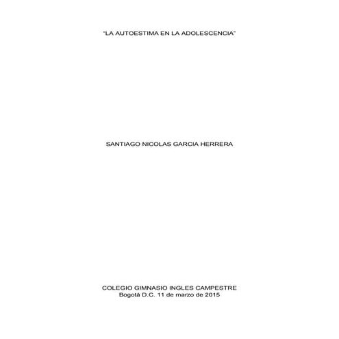 La Autoestima En La Adolescencia Pdf