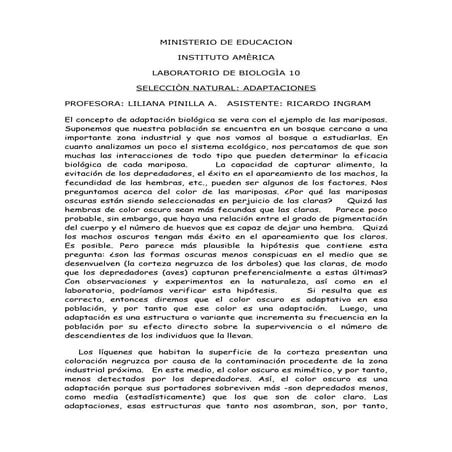 Lab. sobre adaptabilidad de las especies