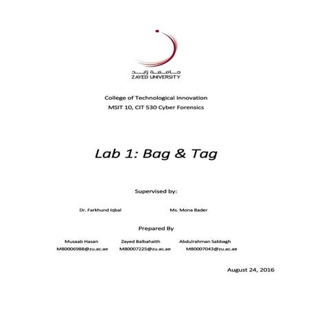 Lab 1 Bag & Tag (cyber forensics)