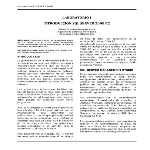 INTRODUCCIÓN A SQL SERVER MANAGEMENT STUDIO 2008