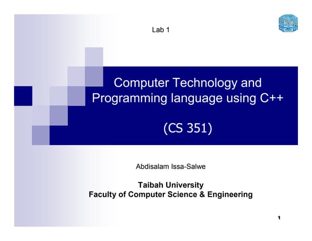 Lab 1 (cs351) (computer tech & c++) | PPT