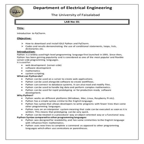 Lab (1) installation of python