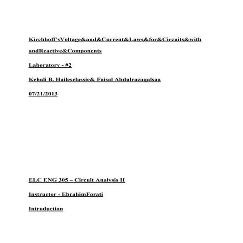  Lab 2 Kirchhoff’s Voltage and Current Laws for Circuits with Reactive Compon...