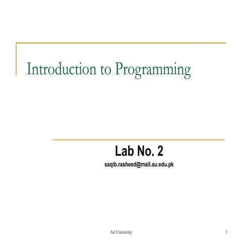 Lab # 2 | PPT | Programming Languages | Computing