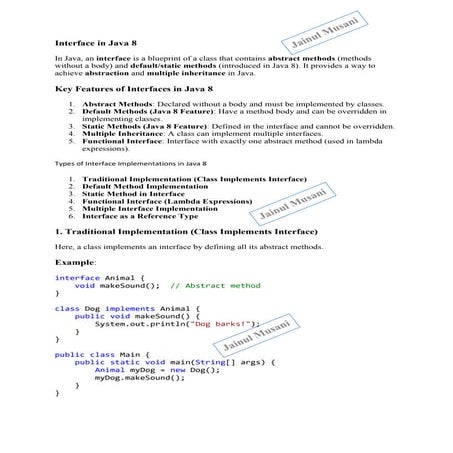 Core Java Interface Concepts for BCA Studetns | PDF