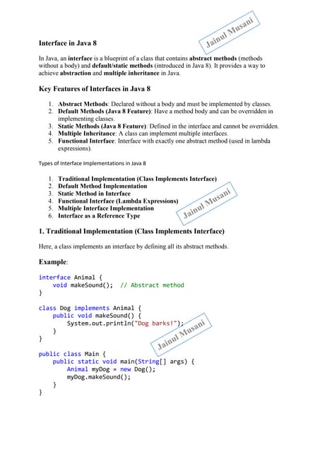 Core Java Interface Concepts for BCA Studetns | PDF