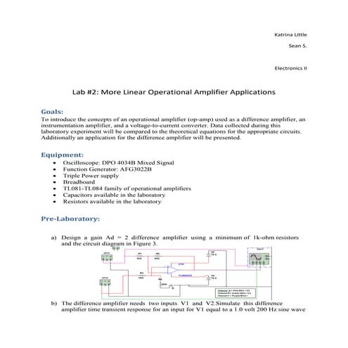 Lab 2 Report More Linear Operational Amplifiers