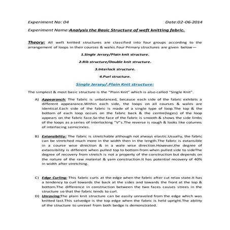 Analysis the Basic Structure of weft knitting fabric.