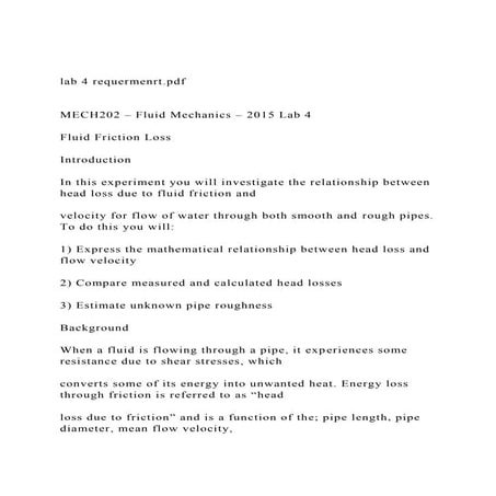lab 4 requermenrt.pdfMECH202 – Fluid Mechanics – 2015 Lab .docx
