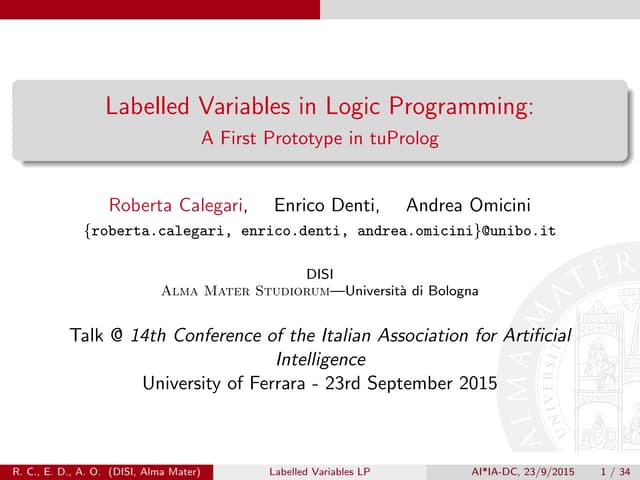 Labelled Variables in Logic Programming: A First Prototipe in tuProlog