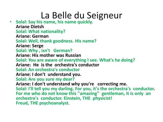 La belle du seigneur | PPT