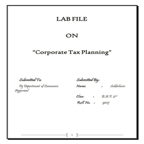 Lab file on corporate tax planing