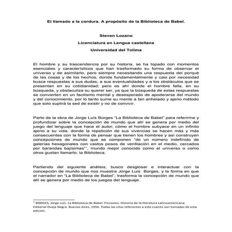 La biblioteca de babel. El llamado a la cordura