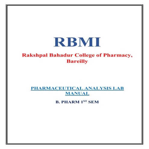 LAB MANUAL ANALYSIS Pharmaceutical  Analysis BP 1ST SEMESTER