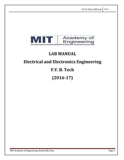 Lab manual for Basic electrical and electronics engineering for first ...