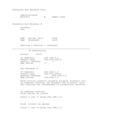 Lab Network Settings And Testing