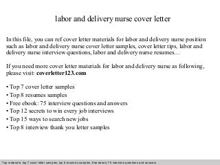 labor and delivery nurse cover letters