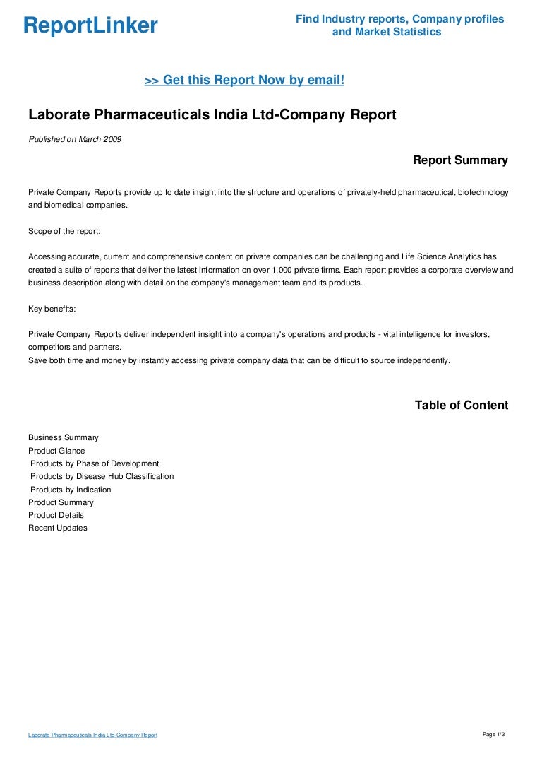 Laborate Pharmaceuticals India Report