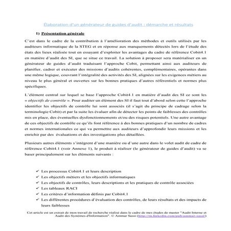 Générateur de guides d’audit informatique (based on cobit methodology)