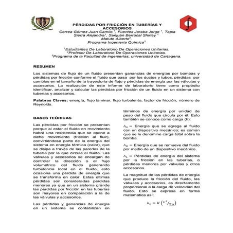 Laboratorio 1 pérdidas en tuberías por fricción.