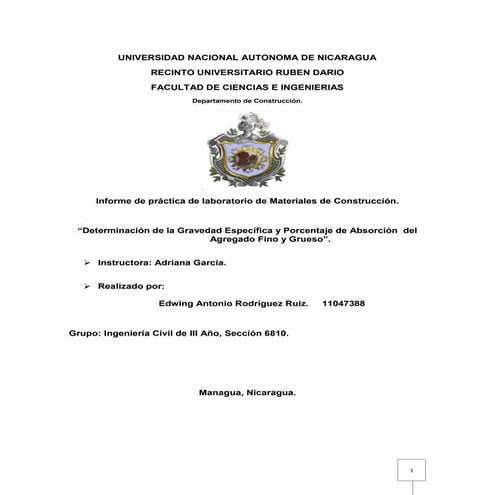 Laboratorio 2. Gravedad Específica - UNAN Managua