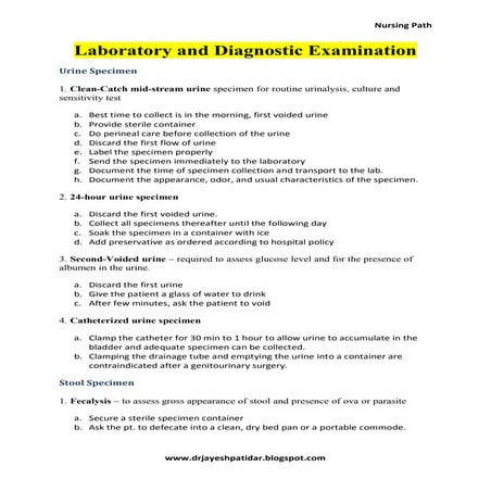 Laboratory and diagnostic examination