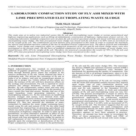 Laboratory compaction study of fly ash mixed with lime precipitated electropl...