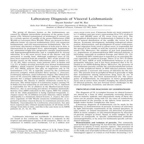 Laboratory diagnosis of visceral leishmaniasis
