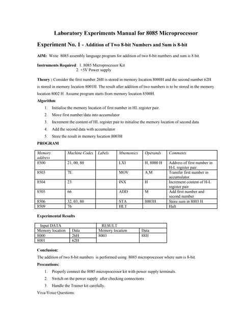 microprocessor Laboratory experiments manual