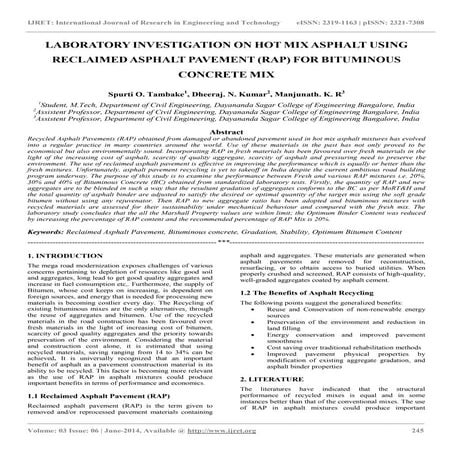 Laboratory investigation on hot mix asphalt using reclaimed asphalt pavement ...