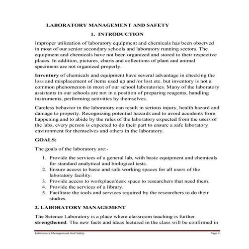Laboratory management and safety good