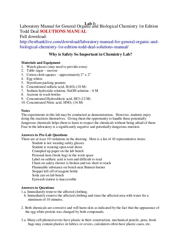 Laboratory manual for general organic and biological chemistry 1st ed…