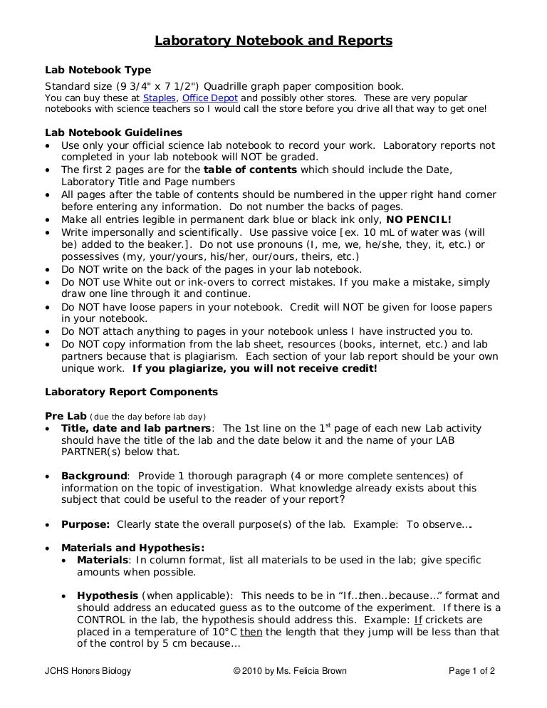 Laboratory notebook & reports 10 11