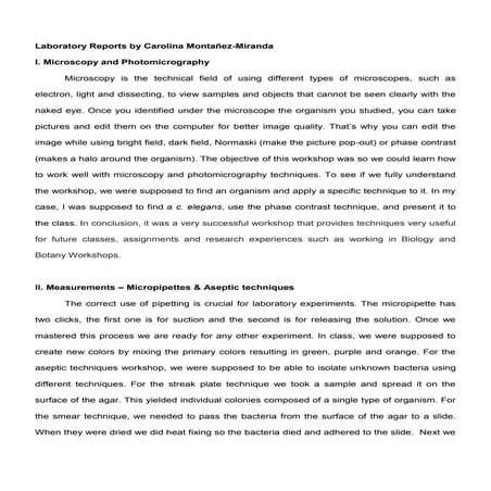 Laboratory reports by carolina montañez