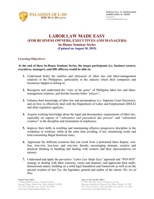 Labor Law Made Easy In-House Seminar Series
