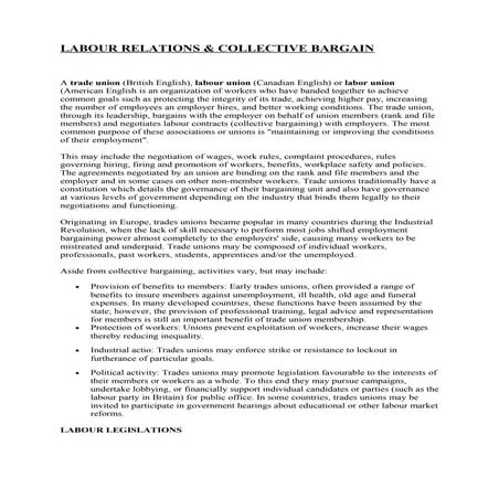 Labour relation and collective bargaining