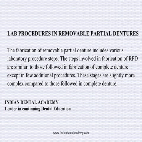 Lab procedures in rpd/ dental implant courses