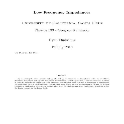 Low Frequency Impedances