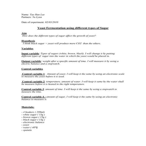 Lab report  yeast