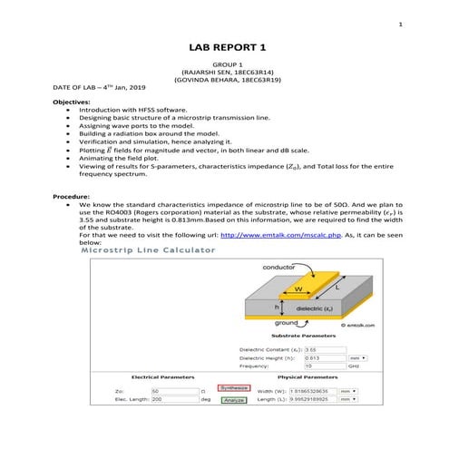 Microstrip Transmission line On HFSS , all reports S parameters , impedance ,...